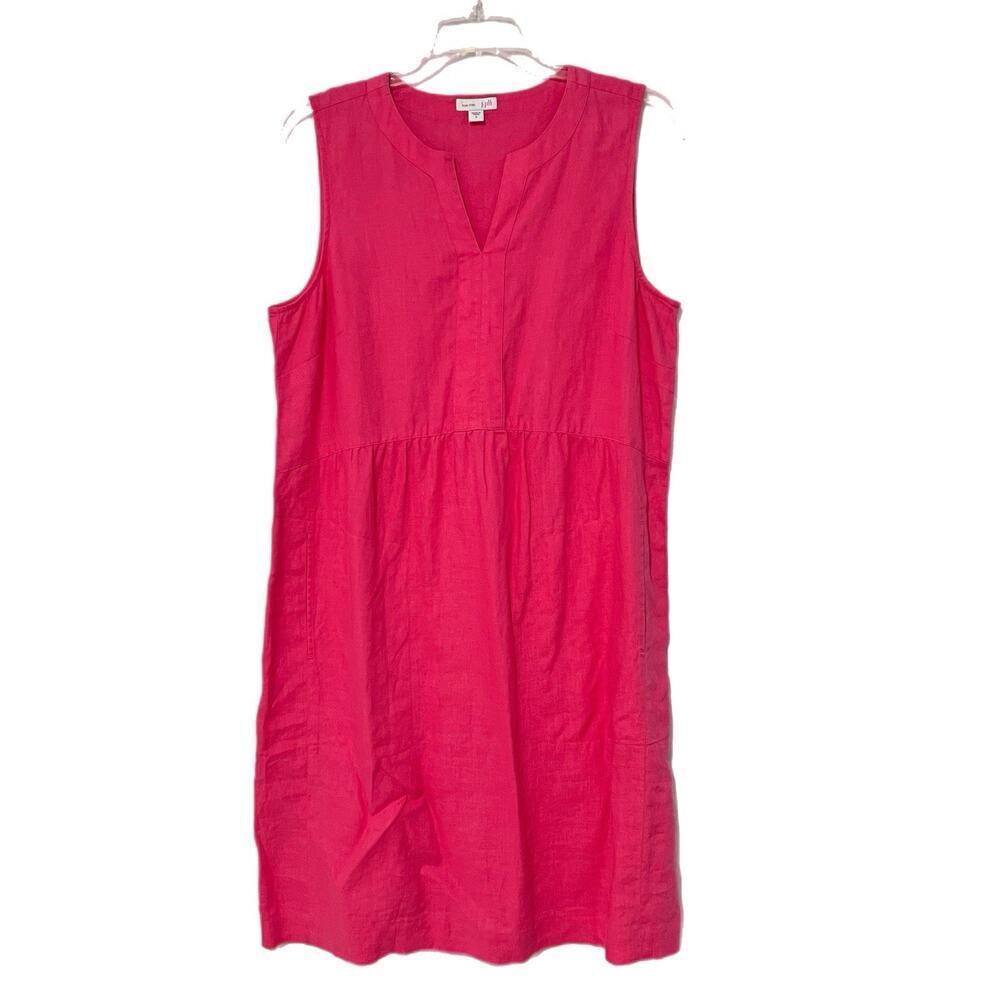 J.jill Love Linen Dress 100% Linen Small Pink Sleeveless Relaxed V Neck Resort
